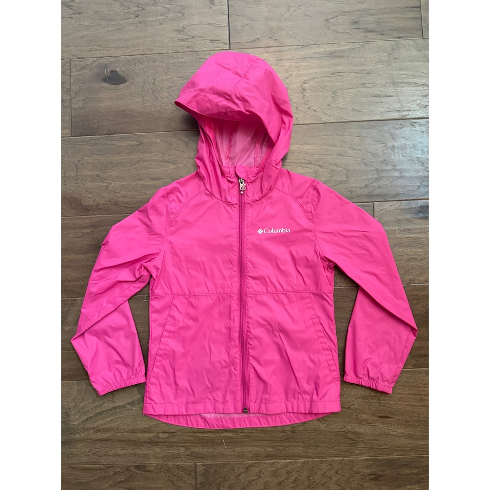 Columbia Girls Pink Hooded Windbreaker Jacket XS 6/6X RG2013 Mesh Lined Zip Up